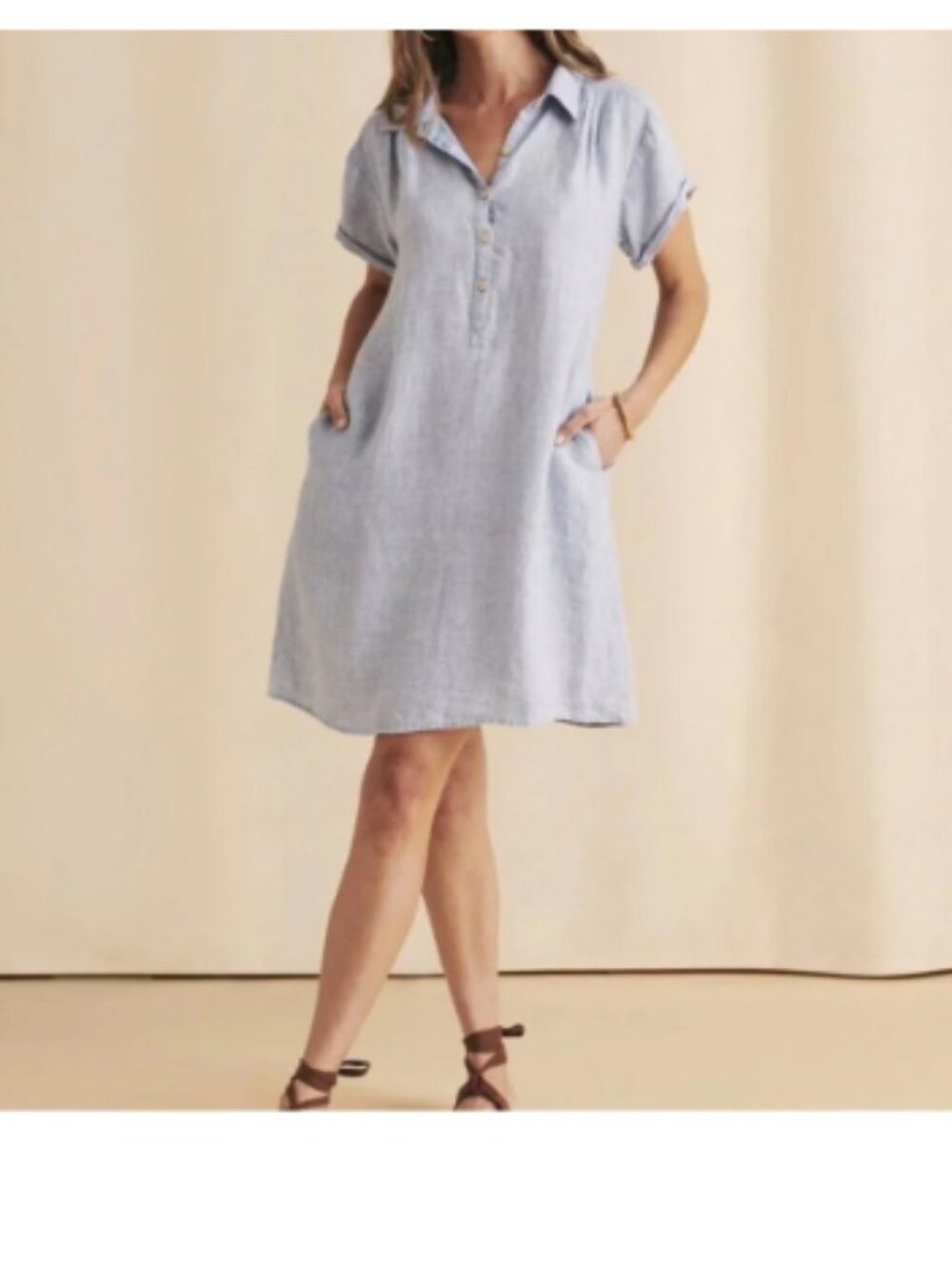 Fahrerty Hana Basketweave Linen Shirt Dress Swing Casual Small